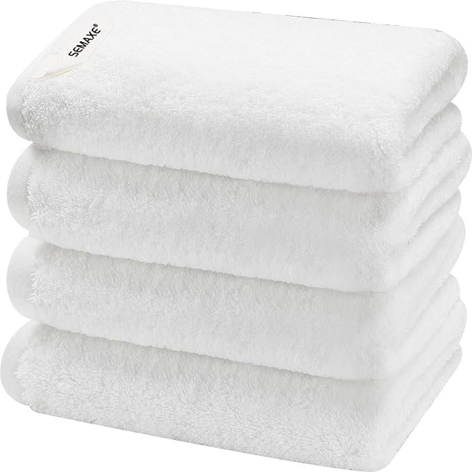 SEMAXE 100% Cotton Hand Towel for Bathroom, White Hand Towels with Hanging Loops, Hotel Spa Quality Absorbent Towels, 27" L x 16" W, 4 Pack Hand Towels, Gift Box Packaging