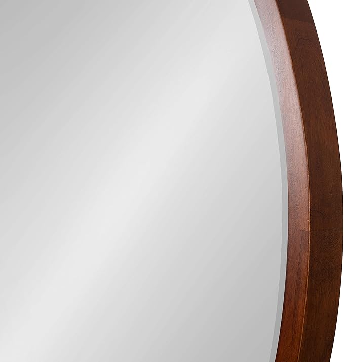 Kate and Laurel McLean Mid-Century Wood Framed Wall Mirror, 30 inch Diameter, Walnut Brown, Decorative Modern Round Mirror