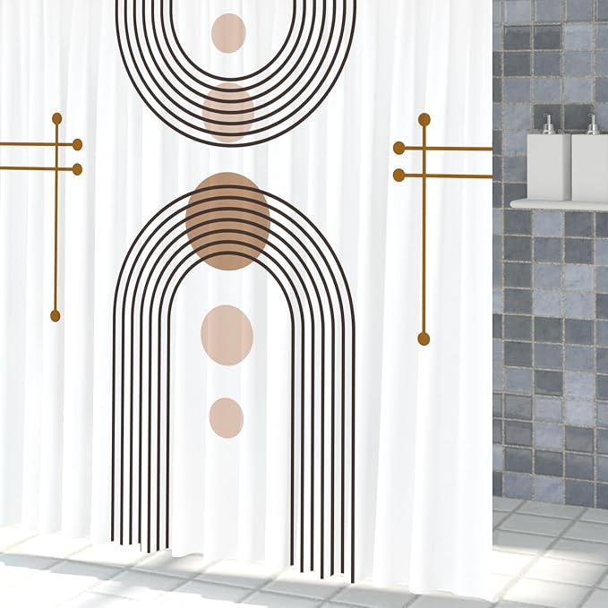 Mid Century Boho Shower Curtain Abstract Arch Sun Rainbow Modern Minimalist Geometric Aesthetic Shower Curtains for Polyester Fabric Bathroom Decorations 72x84 inch