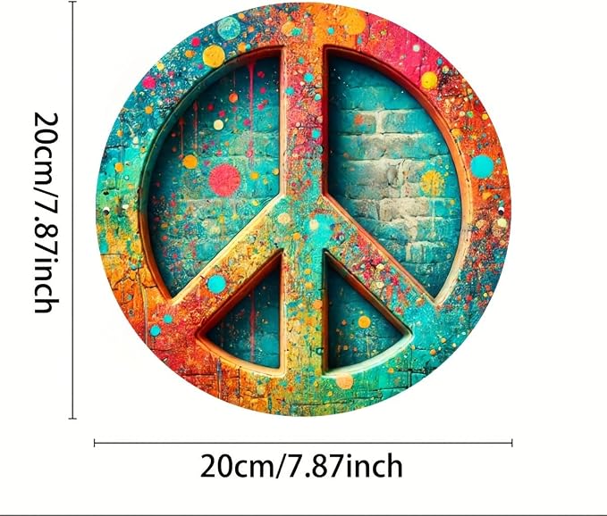 Vintage Peace Sign Metal Tin Wall Art, 8x8" - Perfect for Home, Bar, Cafe & Garage Decor