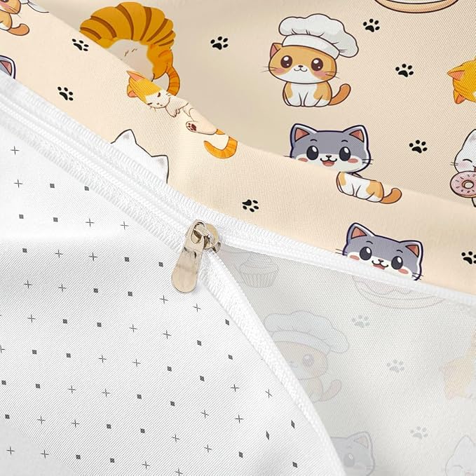 Erosebridal Cute Cats Comforter Cover Twin Cartoon Kitten Bedding Set Lovely Animals Pets Duvet Cover for Kids Girls Boys Adults Paw Print Bed Set