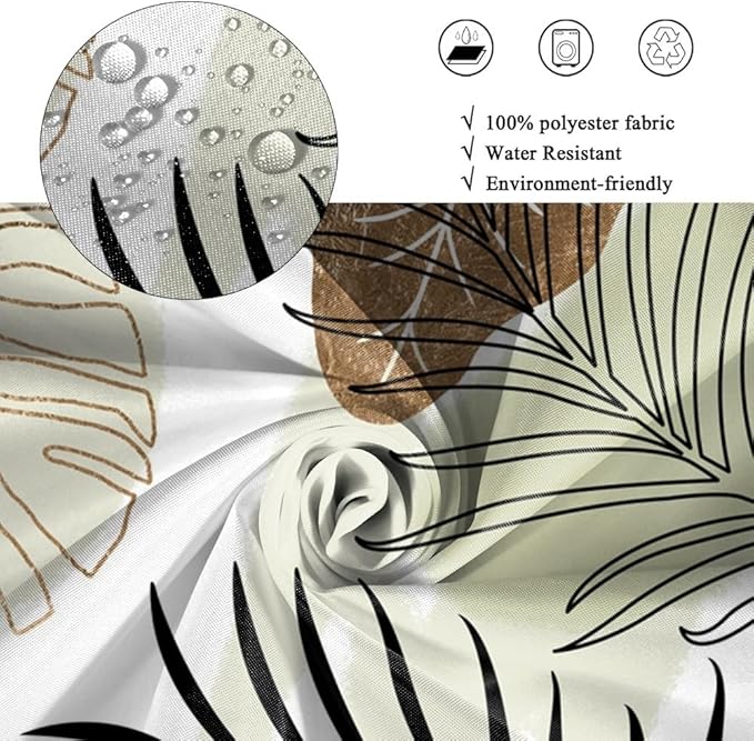 Modern Boho Shower Curtain Green Gold Palm Leaves Abstract Aesthetic Bathroom Decor Gorgeous Watercolor Botanical Theme Bohemian Bath Curtain Washable Waterproof Polyester Fabric with Hooks 72x84 Inch
