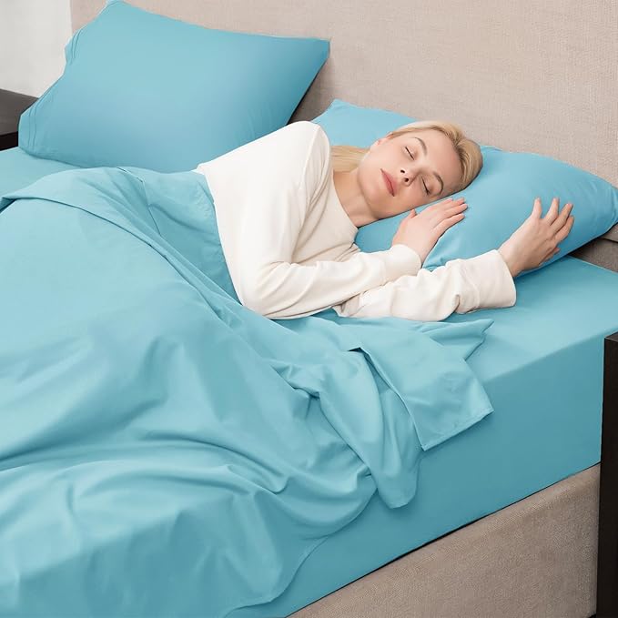 Mejoroom Full Size Sheet Set - Extra Soft Luxury Brushed Microfiber 1800 Full Sheets with 16 Inch Deep Pocket - Breathable, Wrinkle, Fade & Stain Resistant - 4 Piece (Full, Baby Blue)