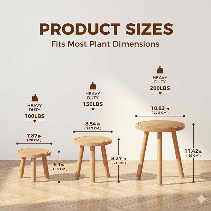 Bamworld Plant Stands Indoor 3 Pack Single Plant Stand for Multiple Plants Corner Plant Stool Wooden Plant Stands for Patio Garden Balcony Living Room Bedroom(Nature)