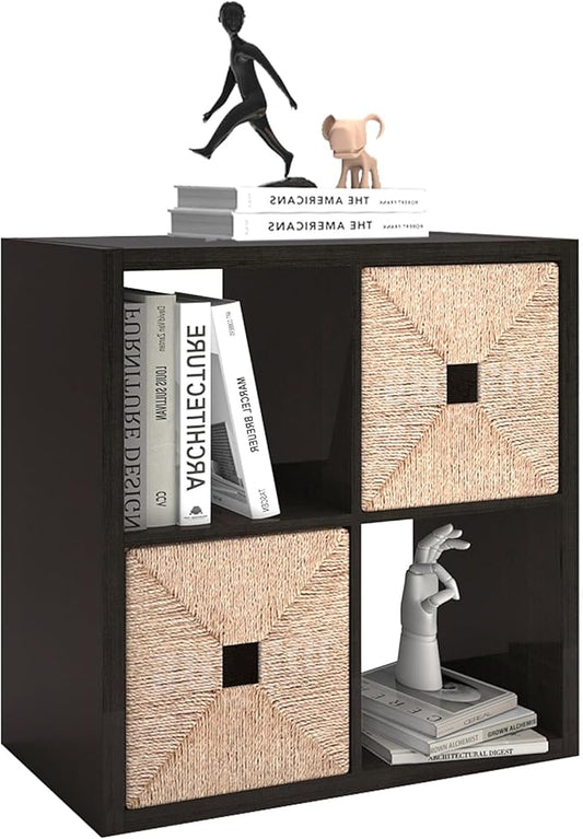 CTESNE【2026 Wooden Thick Frame 4 Cube Storage Organizer Shelf with Anti-Tipping Kits + Reversible Open Back Bookcase, Horizontal and Vertical Dual-use（Chocolate,11inch）