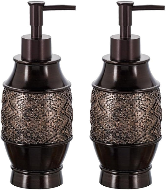 Creative Scents Dublin Brown Bathroom Soap Dispenser Set of 2 - Decorative Resin 8 Oz. Hand Soap and Lotion Dispenser Bottles with Durable Matching Pumps - Bathroom Countertop Accessories Decor