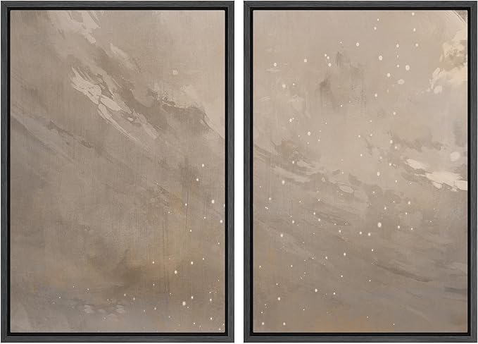 IDEA4WALL Framed Canvas Print Wall Art Set Soft Beige Starry Sky Minimalist Abstract Night Scene Illustrations Modern Art Decorative Calm/Zen for Living Room, Bedroom, Office - 16"x24"x2 Black