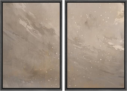 IDEA4WALL Framed Canvas Print Wall Art Set Soft Beige Starry Sky Minimalist Abstract Night Scene Illustrations Modern Art Decorative Calm/Zen for Living Room, Bedroom, Office - 24"x36"x2 Black