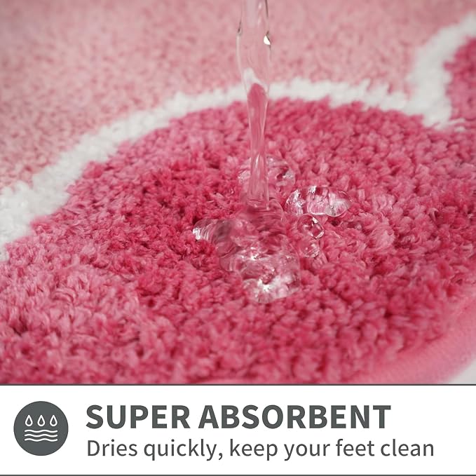 Cute Scalloped Rose Pink Bathroom Rugs Mat,Non Slip Absorbent Quick Dry Bath Mats for Shower Room,Plush Microfiber Bath Rug for Bath Floor Washable Carpet for Shower Tub Sink Bedroom,24"x36"