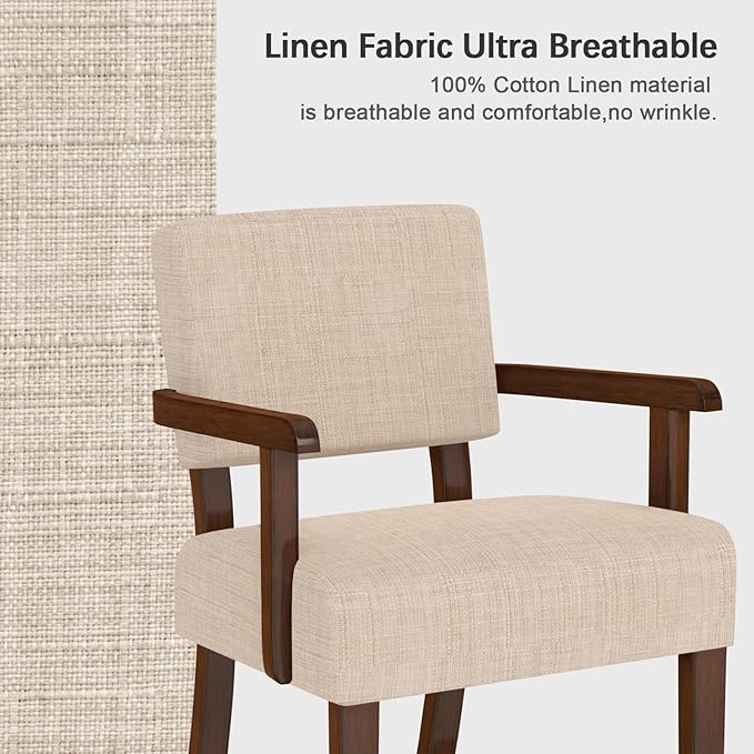 Accent Chair,Armchairs with Solid Wood Frame and Legs,Upholstered Reading Leisure Chair for Bedroom,Office,Waiting Room (Linen, Beige, One Chair)