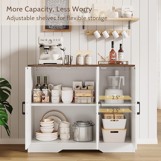 Modern Farmhouse Buffet Cabinet with Storage, 42" Large Sideboard Storage Cabinet with 3 Barn Doors, Coffee Liquor Bar Cabinet Wood Table Credenza with Adjustable Shelf for Kitchen Dining Living Room