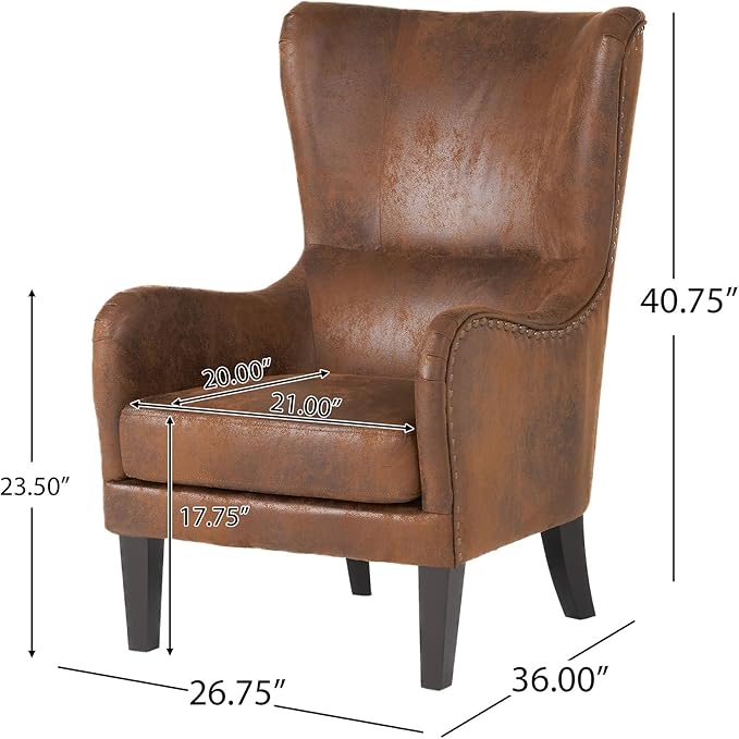 Mid-Century Modern Wingback Chairs Set of 2, Accent Club Chair with Nailhead Trim, 2 Piece Faux Leather Armchair Sofa for Living Room Single Sofa Armchair Office