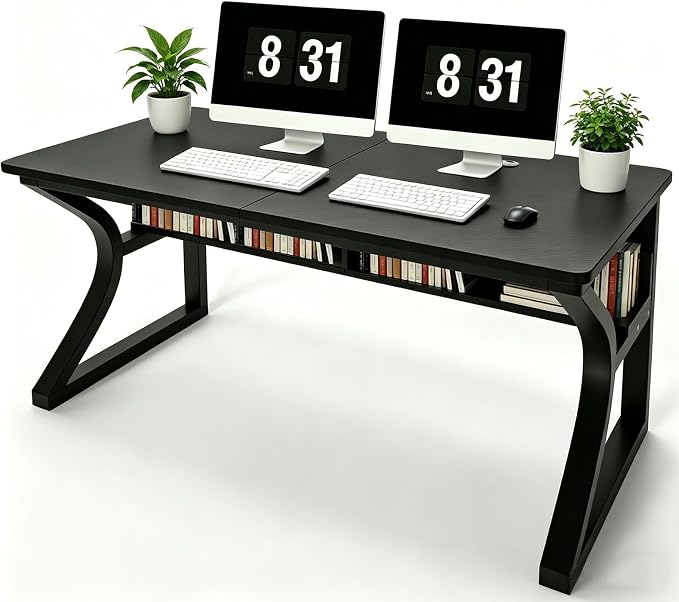 47 X 23.6'' Computer Desk, Home Office Desks w/Shelf Storage, Computer Desk w/Metal Frame, Cable Management, Study Student Desk Writing Work Table Deeper & Thicker Desktop for Home Bedroom