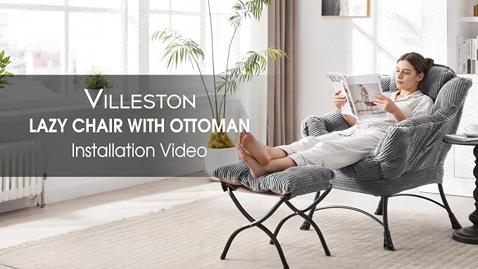 Lazy Chair with Ottoman, Comfy Lounge Chair for Reading, Relaxing, and Napping, Perfect for Living Room, Bedroom or Office, Grey