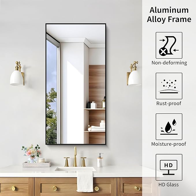 KOCUUY Black Bathroom Mirror, 20x40 Inch Rectangle Mirror for Over Sink, Modern Decorative Wall Mirror for Bedroom Living Room Bathroom, Hang Horizontal/Vertical