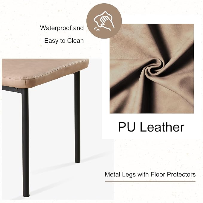 Dining Table Set for 4, 47" Wooden Round Kitchen Table with PU Leather Chairs for Kitchen Room and Small Spaces(Walnut Table + 4 Beige Chairs)