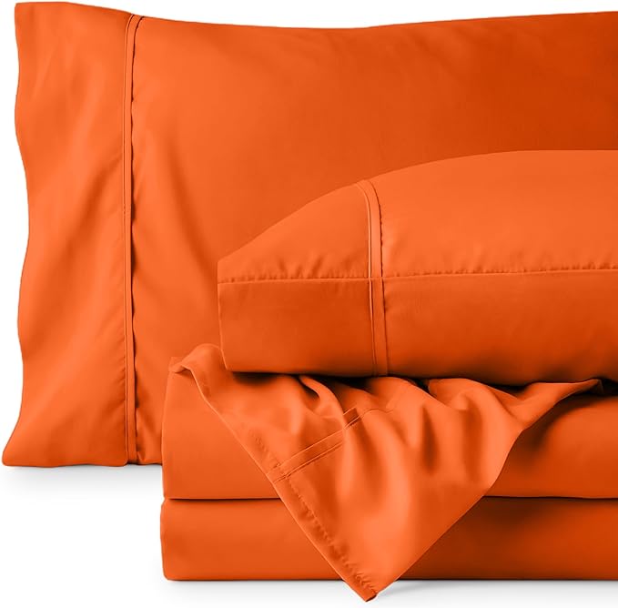 Bare Home Twin XL Sheet Set - 1800 Ultra-Soft Microfiber Twin Extra Long Bed Sheets - Double Brushed - Deep Pockets - Easy Fit - 3 Piece Set - Bedding Sheets & Pillowcases (Twin XL, Orange)