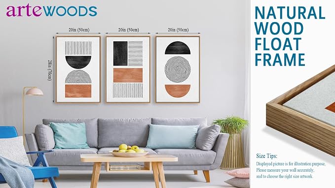 Framed Wall Art Canvas Set Mid Century Boho Pictures Modern Geometric Wall Decor Minimalist Black Brown Bohemian Abstract Painting Artwork for Living Room Bedroom Office 20"x28"x3 Natural