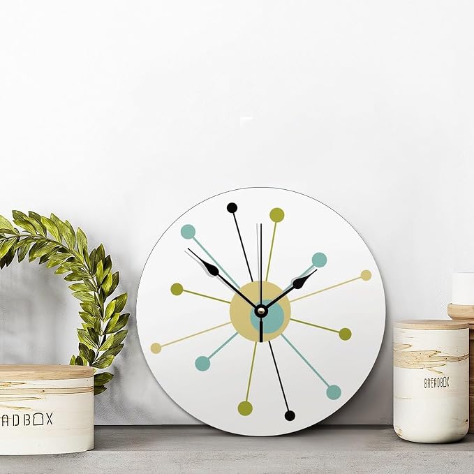 ArogGeld Atomic Age Starburst Wall Clock Mid Century Modern Clocks Silent One Size