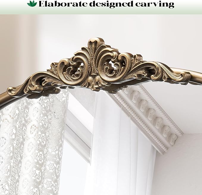 Arched Antique Gold Wall Mirror, 22"x30" Vintage Gold Bathroom Wall Mirror Over Sink, Ornate Arch Bronze Mirrors for Living Room, Fireplace, Entryway, Vanity, Hanging or Leaning