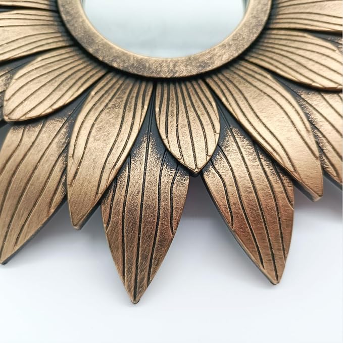 Retro Gold Mirrors for Wall Pack of 1. Round Mirrors.Sunflower Shape. Decorative Mirrors.Wall Mirrors for Decor Home Decor.Plastic Frames.Glass Mirrors.Make Old Gold Color.
