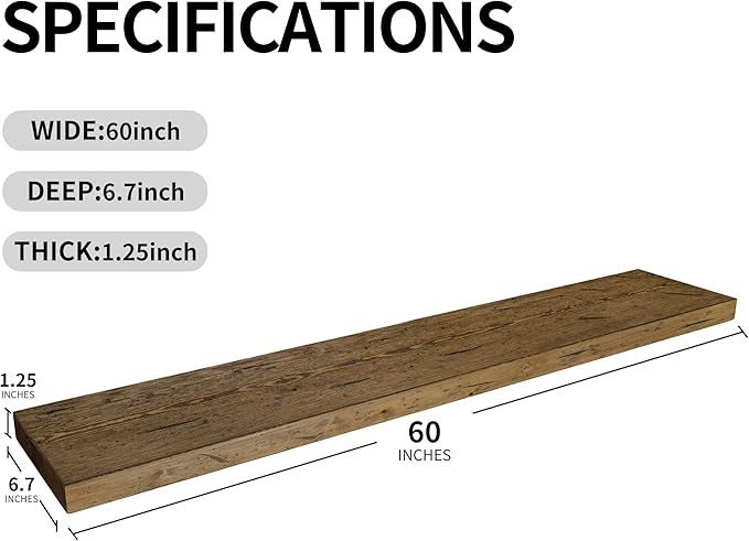 BGMG Floating Shelves 60 inch Long, Distressed,Wide Rustic Wooden Wall Shelves for Bathroom Living Room Bedroom Kitchen Farmhouse Set of 2-60x6.7x1.75 inch-Distressed Walnut