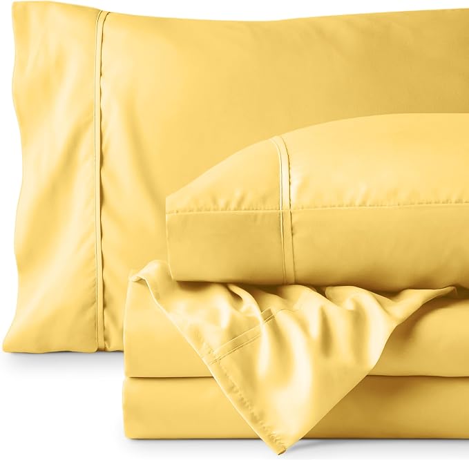 Bare Home Twin XL Sheet Set - 1800 Ultra-Soft Microfiber Twin Extra Long Bed Sheets - Double Brushed - Deep Pockets - Easy Fit - 3 Piece Set - Bedding Sheets & Pillowcases (Twin XL, Lemon Drop)