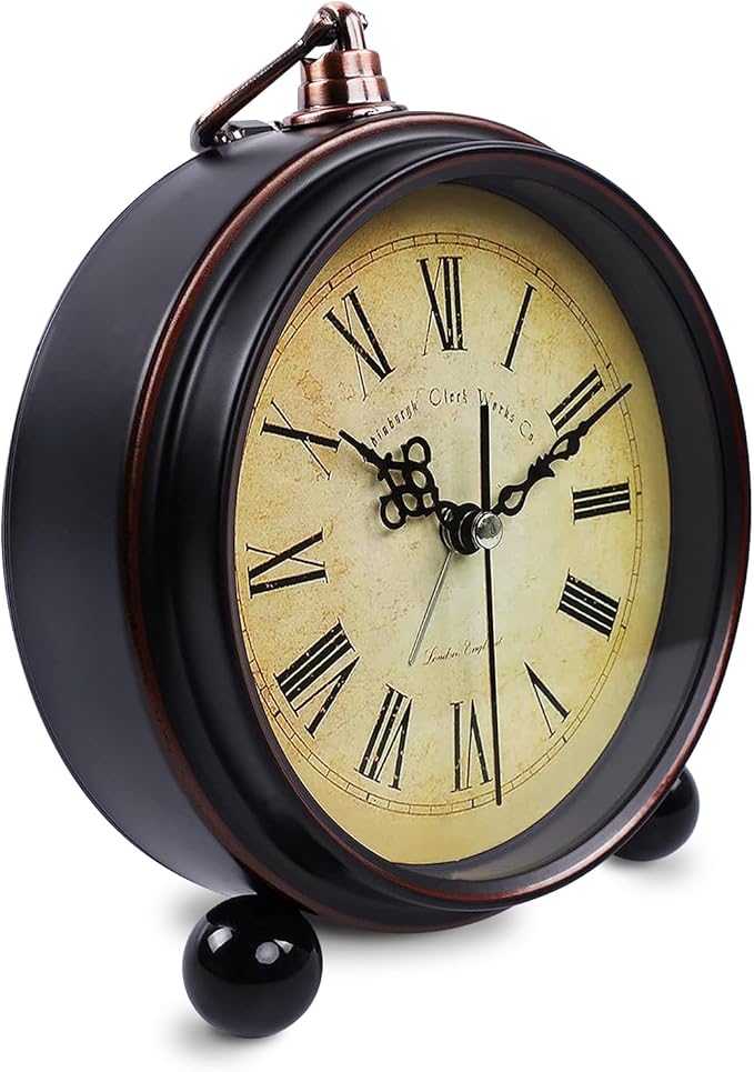 Vintage Analog Alarm Clock, 5.25 inch Small Silent Desk Clock with Night Light, Battery Operated for Table, Bedroom, Bedside, Living Room, Gift Clock (Classic2046)