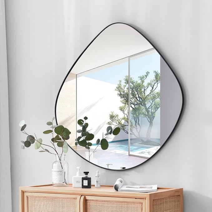Irregular Wall Mirror Matel Matte Black Framed Wall Mirror for Living Room Bedroom Bathroom Entryway Wall Decor 32.0" L x 31.5" W ELE-002B