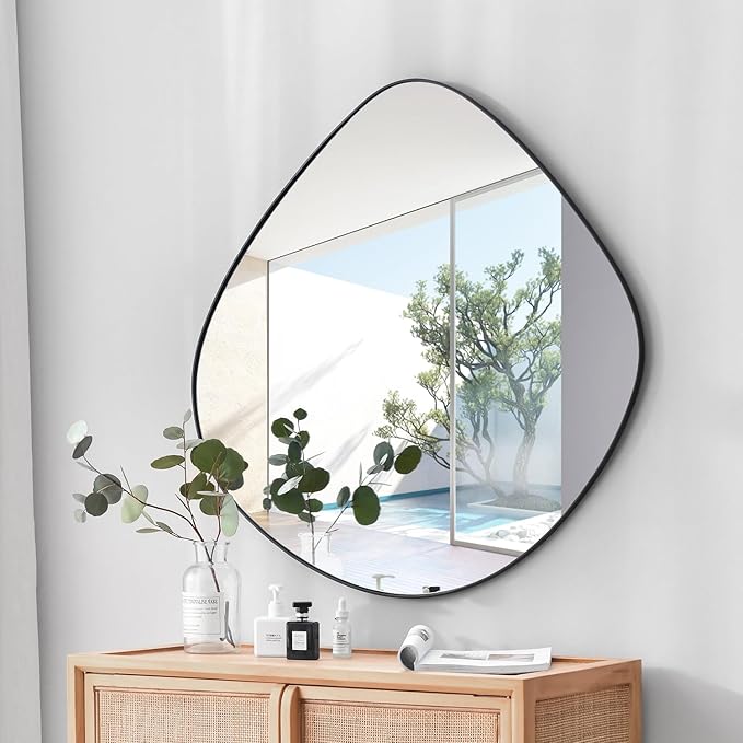 Irregular Wall Mirror Matel Matte Black Framed Wall Mirror for Living Room Bedroom Bathroom Entryway Wall Decor 19.8" L x 19.0" W ELE-005B