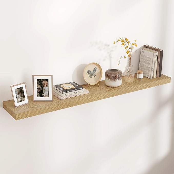 Floating Shelves for Wall, Engineered Wood Wall Shelves with Invisible Brackets for Living Room Bedroom Bathroom Office Kitchen Decor and Storage (Oak, 55" W x 9" D x 1.5" H) Set of 1