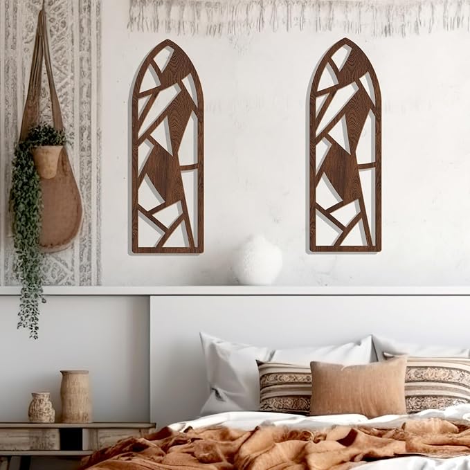 Zzbakress 2 Pcs Mid Century Modern Wall Decor Wooden Abstract Geometric Art for Home Living Room Bedroom (Style H)