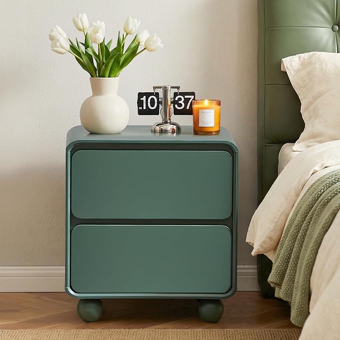 AVZEAR Modern 2 Drawer Dresser, 2 Drawer Nightstand Small Wooden Dresser Chest of Drawers, Handle Free & Curved Profile Design Sofa End Table for Living Room, Nursery, Green