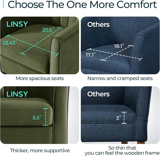 LINSY Accent Chair with Ottoman, Modern Armchair Comfy Barrel Reading Chair with Footrest for Living Room Bedroom Reading Room, Velvet, Olive Green