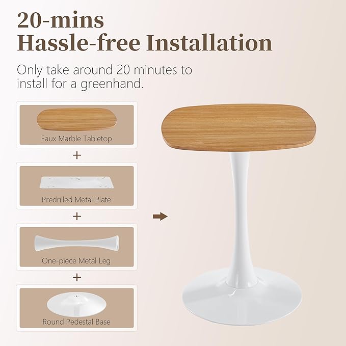 Small Square Dining Table,24" Tulip Table with Metal Pedestal,15-Minute Quick Assembly,Mid Century Modern Leisure Table for Kitchen Small Places Cafe (Faux Oak)