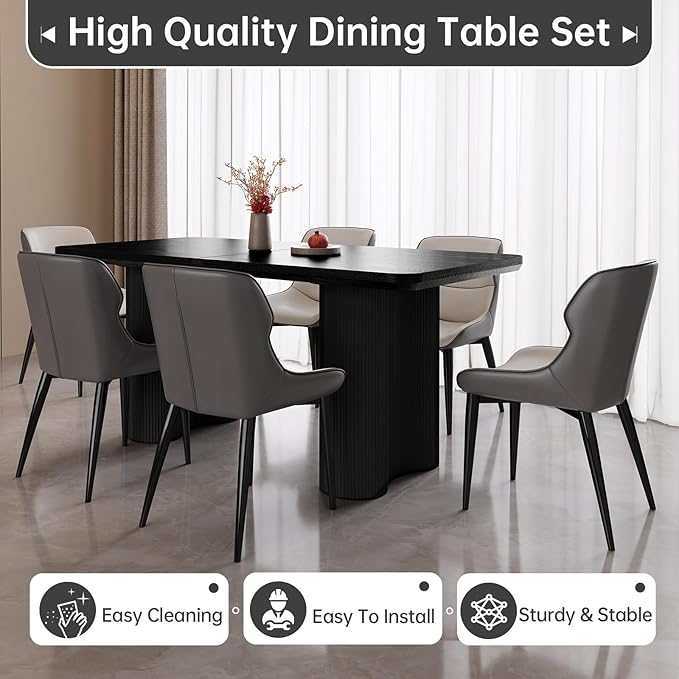 5-Piece Modern Dining Set, 62.99" Dining Table Set for 4, Rectangular Kitchen Table with 4 Chairs for Living Room, Kitchen & Dining Room Sets for Home, Apartment, Black