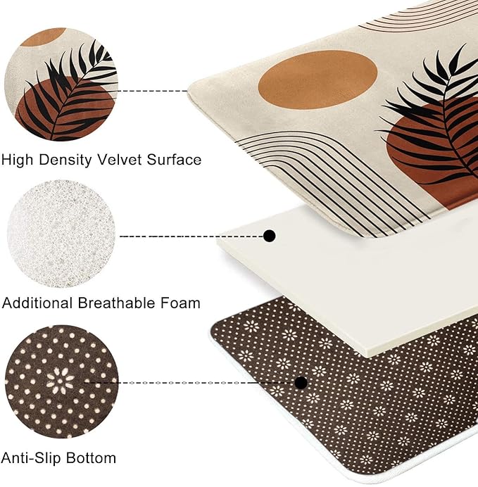 Britimes Boho Mid Century Bath Mat for Bathroom No Slip Geometric Abstract Washable Cover Floor Rug Carpets Floor Mat Bathroom Decorations 18x30 for Kitchen Bedroom