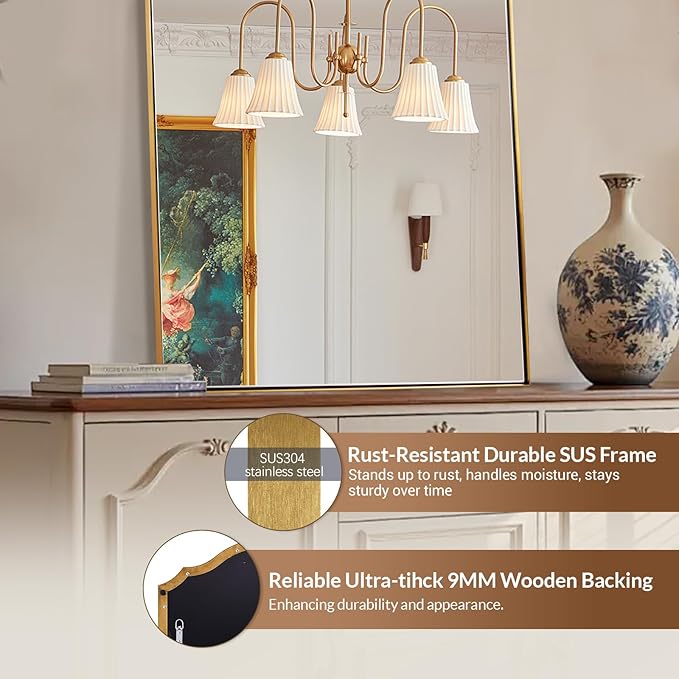 ANDY STAR Arched Mirror, 28 x 36 Inch Brushed Gold Wall Mirror in Stainless Steel Metal Frame, Arch Top Rounded Corner 1 Inch Deep Set Design Wall Mount Hangs Vertical