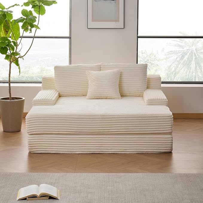 59" W Boneless Chaise Lounge Chair Indoor - Corduroy Oversized Reading Chair, 3060D Memory Foam, Deep Seat Cozy Cloud-Like Boneless Couch for Living Room, No Assembly Required,Beige