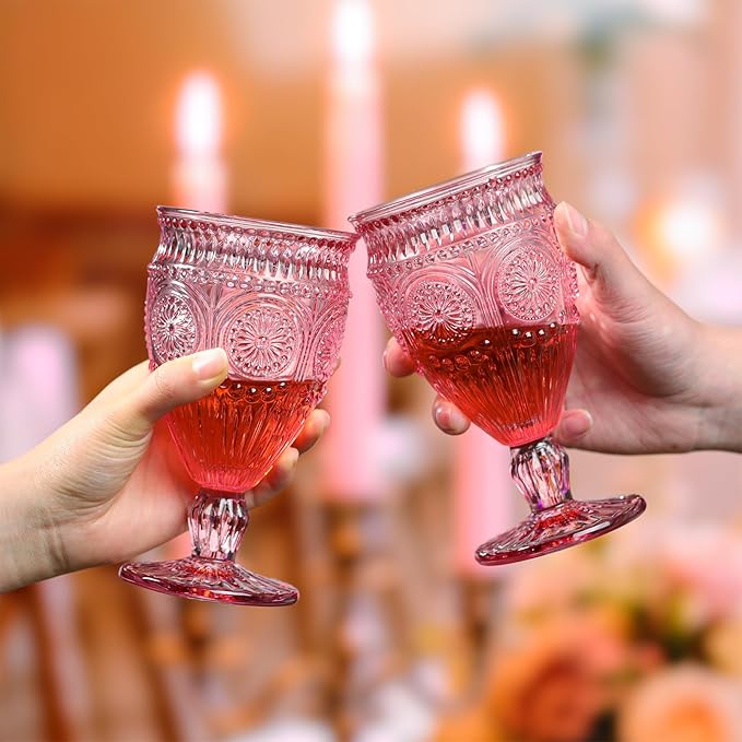 Darlion Wine Goblets, Goblet Glasses, Pink Goblets, Wine Glasses Set of 4, Pink Glasses Drinking for Party Home Wedding