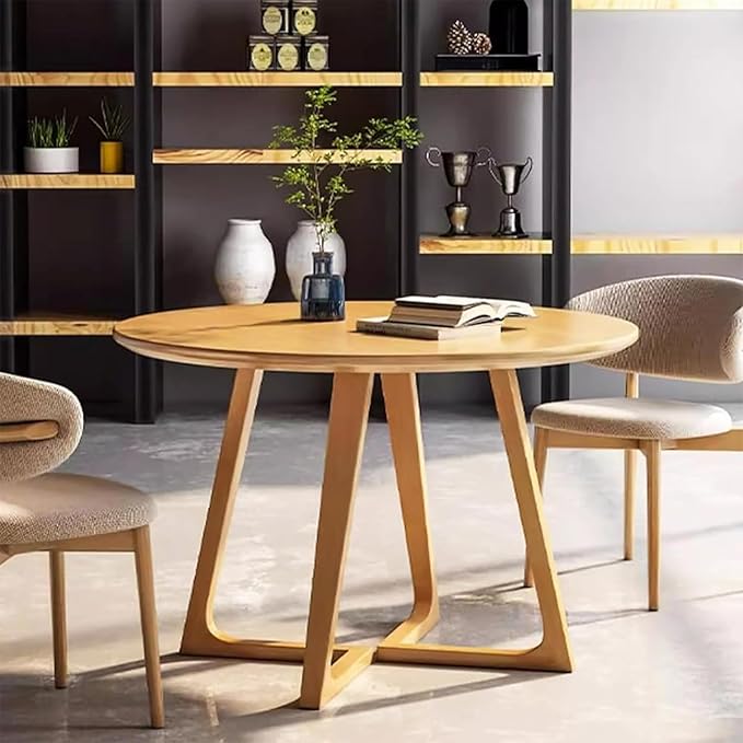 Mid Century Modern Dining Table Round Solid Wood Kitchen Dining Room Tables Rustic Pedestal Table Small Leisure Coffee Table for 2,4 People for Living Room(Wood Color,70 * 75cm)