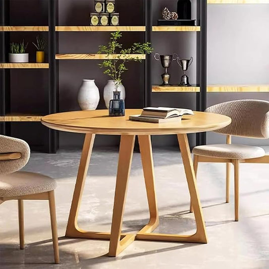 Mid Century Modern Dining Table Round Solid Wood Kitchen Dining Room Tables Rustic Pedestal Table Small Leisure Coffee Table for 2,4 People for Living Room(Wood Color,60 * 60cm)