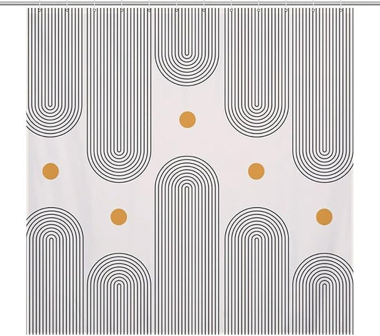 Boho Mid Century Shower Curtain, Minimalist Abstract Arch Sun Modern Bathroom Curtain Polyester Waterproof Fabric Decor 72x72in（183x183cm）