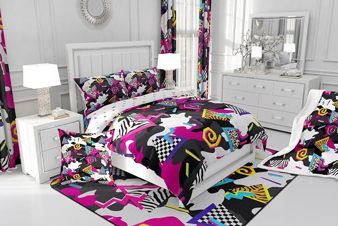 Military Theme Comforter Cover Irregular Camouflage Bedding Set for Teens Mens Boys Retro 80s 90s Memphis Duvet Cover Circular Triangle Geometric Quilt Cover Urban Art Bedroom Decor King Size