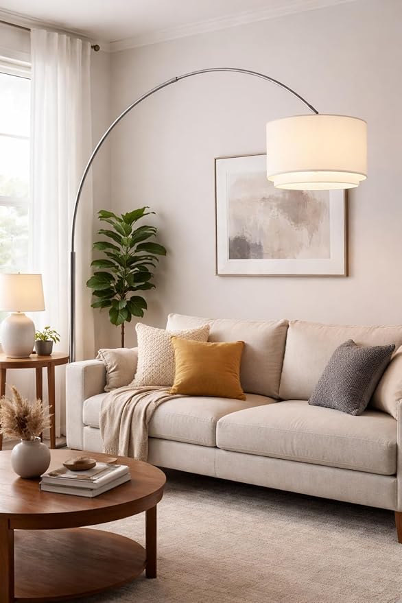 Major-Q Modern Arcing Floor Lamp - Tall Stand Up Arching Drum Shade - Large Contemporary Floor Lamp for Dining Rooms and Bedrooms - Corner Lamp for Office Lighting and Home Decor