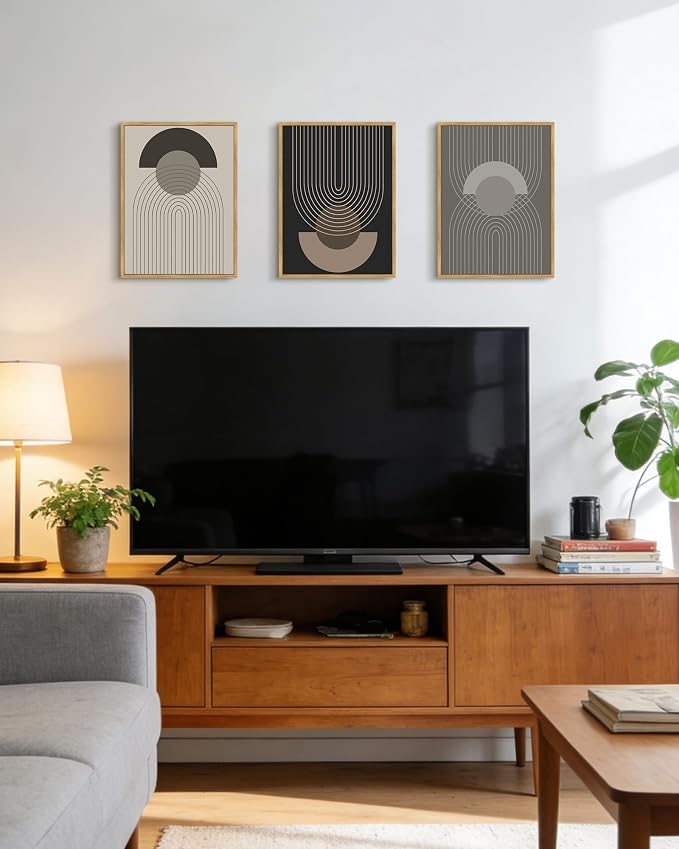 Boho Vintage Line Wall Art Framed Mid Century Bohemain Wall Decor Abstract Modern Artwork Home Office Living Room Prints Ready to Hang 11x14in Natural Framed