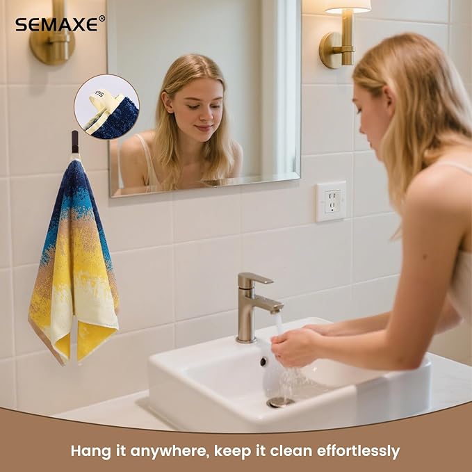 SEMAXE Hand Towels for Bathroom, 100% Cotton Towels with Hanging Loops, Soft & Highly Absorbent, 12 Pack Hand Towel Set for Gym, Shower, Hotel, Spa and Kitchen, Colorful Towel - Beach Collectio