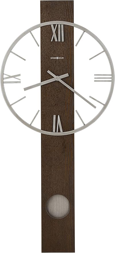 Howard Miller Halo Wall Clock, Battery-Powered Quartz Movement Espresso Finish Analog Dial with Roman Numerals, Battery Powered Pendulum Bob Best for Office, Dinning Room & Home Decor