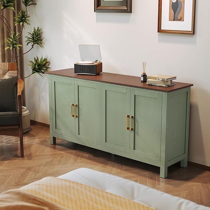 ARTPOWER Large Sideboard Buffet Cabinet with Storage, 60" Accent Cabinet Modern Buffet Table with Adjustable Shelf, Credenza Green Storage Cabinet for Dining Room, Living Room, Kitchen, Entryway