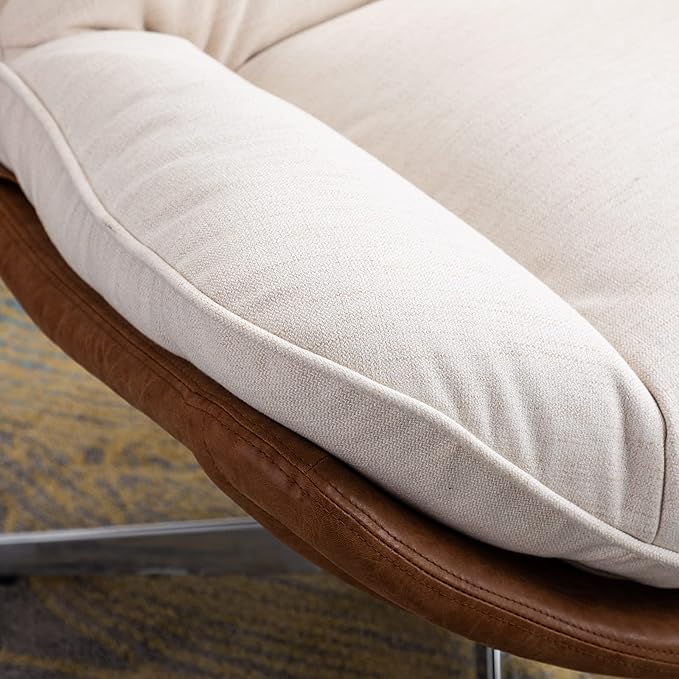 DUOMAY Swivel Accent Chair Set of 2, Modern Linen Soft Foam Lounge Chair with High Back, Comfy Rocker Chair for Living Room Bedroom Reading Room Office, Tilt & Swivel, Chrome Base, Beige